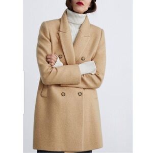 Zara double breasted buttoned coat in camel Size XS
